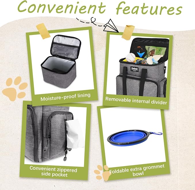 Dog Travel Bag Airline Approved–Pet Travel Tote with Collapsible Bowls,Food Containers &amp; Feeding Mat–Multi-Pocket Organizer for Dogs &amp; Cats, Durable &amp; Water-Resistant for Hiking,Trips,Outdoors