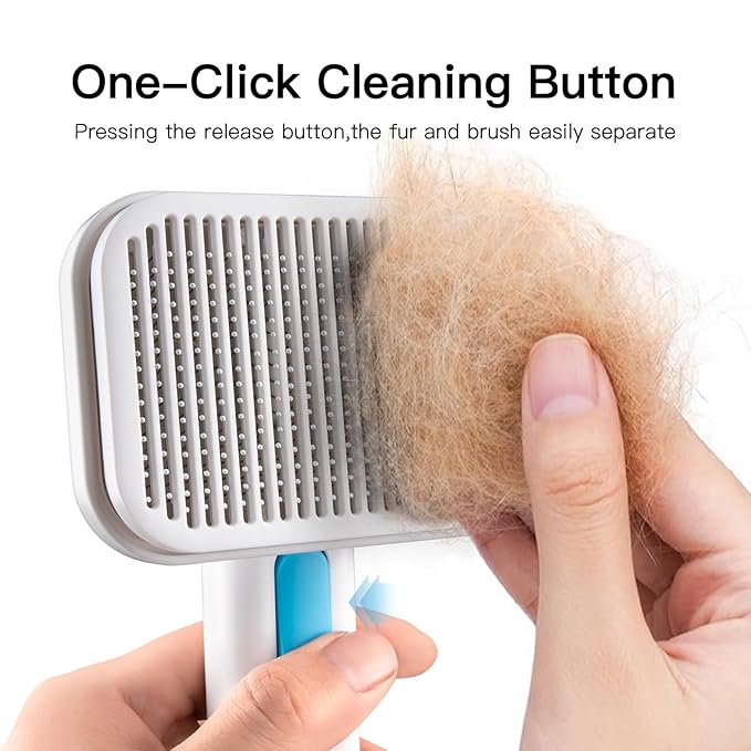 Self Cleaning Slicker Dog Cat Brush for Shedding - Deshedding Tool with Max Massage Tips, Grooming Brush for Short Medium Haired Cats &amp; Dogs (Blue)