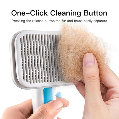 Self Cleaning Slicker Dog Cat Brush for Shedding - Deshedding Tool with Max Massage Tips, Grooming Brush for Short Medium Haired Cats &amp; Dogs (Blue)