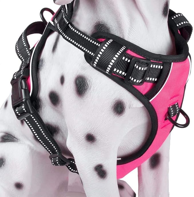 PoyPet No Pull Dog Harness, Reflective Comfortable Vest Harness with Front &amp; Back 2 Leash Attachments and Easy Control Handle Adjustable Soft Padded Pet Vest for Small to Large Dogs (Pink,XS)