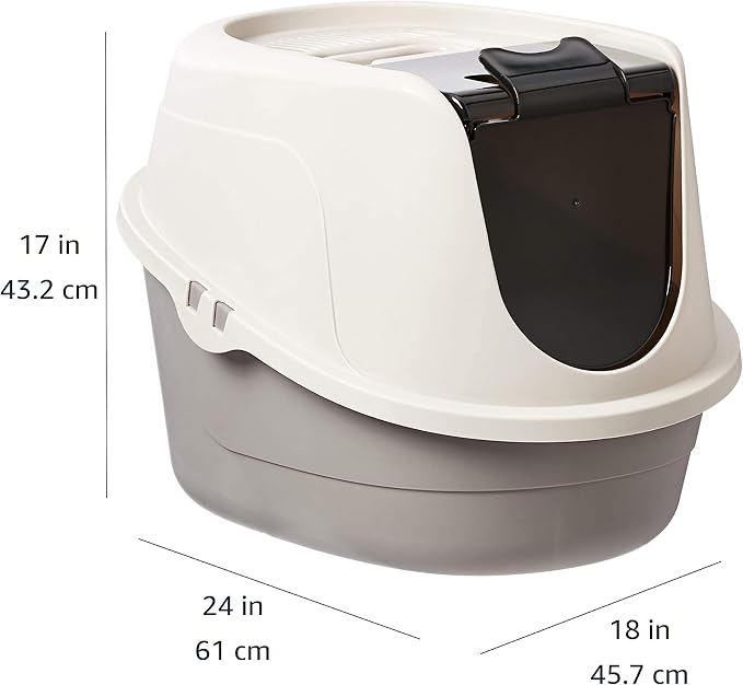 Amazon Basics No-Mess Hooded Enclosed Cat Litter Box, Large, Multicolor, 24 in x 18 in x 17 in