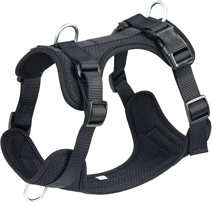 Wisedog Mesh Breathable Dog Harness: No Pull Harness with 3 Fast-Release Buckles Adjustable for Walking &amp; Training for Small Medium Large Dogs (Black, L: Neck=20"-25"/Chest=17"-33")