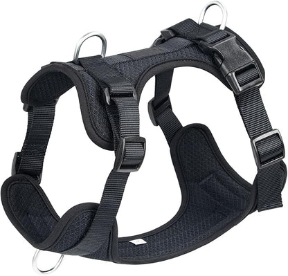 Wisedog Mesh Breathable Dog Harness: No Pull Harness with 3 Fast-Release Buckles Adjustable for Walking &amp; Training for Small Medium Large Dogs (Black, L: Neck=20"-25"/Chest=17"-33")