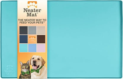 Neater Pet Brands Neater Mat Pet Mats for Food and Water, Cat &amp; Dog Bowl Mat Waterproof Silicone, Feeding Tray, Dog Food Mats for Floors, Placemat w/Raised Edge for Under Bowls, 19” x 12”, Aquamarine