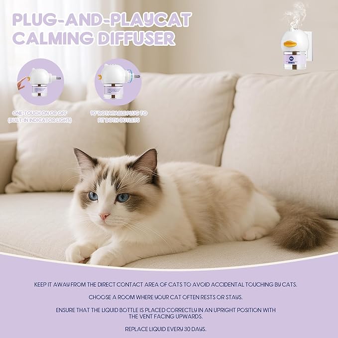 80S Cat Calming Diffuser Kit – Cat Pheromones Calming Liquid, Cat Pheromones Diffuser, 30 Days Continuous Stress &amp; Anxiety Relief, Perfect for Multi-Cat Households, Fits All Common Diffuser Plug in