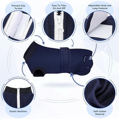 Lukovee Recovery Suit for Dogs, Zipper-On Onesie for Female Male Dog, Abdominal Wounds Cone E-Collar Alternative, Prevent Licking Spay (S, Dark Blue)