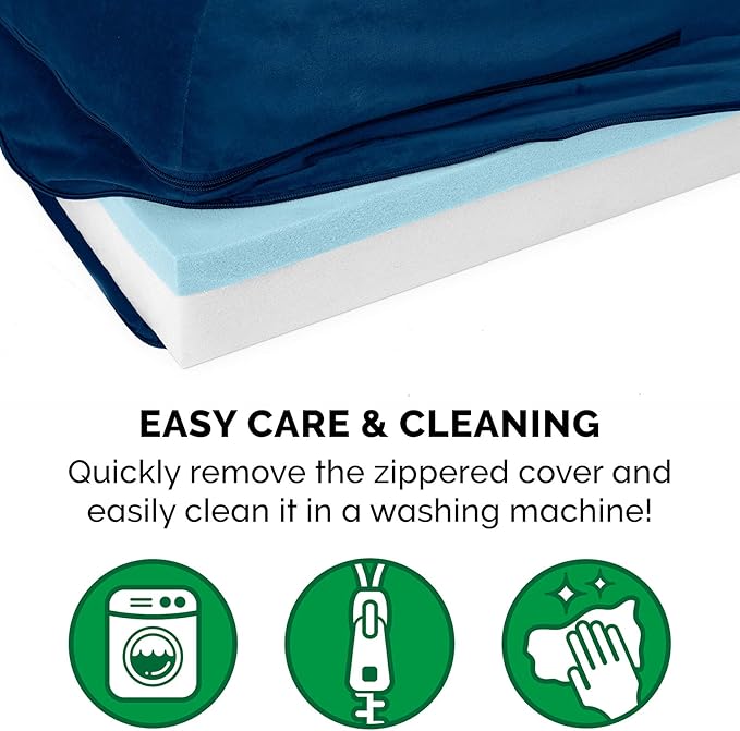 Furhaven Cooling Gel Dog Bed for Large Dogs w/ Removable Bolsters &amp; Washable Cover, For Dogs Up to 125 lbs - Plush &amp; Velvet L Shaped Chaise - Deep Sapphire, Jumbo Plus/XXL