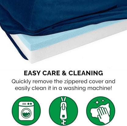 Furhaven Cooling Gel Dog Bed for Large Dogs w/ Removable Bolsters &amp; Washable Cover, For Dogs Up to 125 lbs - Plush &amp; Velvet L Shaped Chaise - Deep Sapphire, Jumbo Plus/XXL