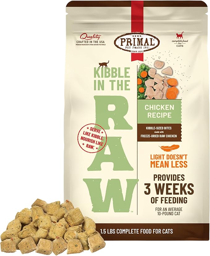 Primal Kibble in The Raw, Freeze Dried Cat Food, Chicken, Scoop &amp; Serve, Made with Raw Protein, Whole Ingredient Nutrition, Crafted in The USA, Dry Cat Food, 24 Ounce (1.5 lb) Bag