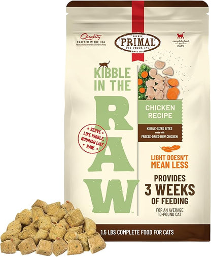Primal Kibble in The Raw, Freeze Dried Cat Food, Chicken, Scoop &amp; Serve, Made with Raw Protein, Whole Ingredient Nutrition, Crafted in The USA, Dry Cat Food, 24 Ounce (1.5 lb) Bag