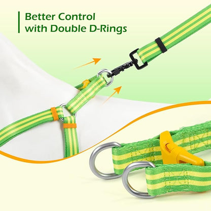 Stripe Step in Dog Harness for Small Dogs, Freedom Nylon Dog Halter Vests, Lightweight and Escape Proof Puppy Harness, Quick Fits for Small Medium and Large Dogs, Green M