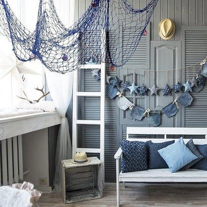 Rosoz Nature Fish Net Wall Decoration with Shells, Ocean Themed Wall Hangings Fishing Net Party Decor for Pirate Party,Wedding,Photographing Decoration