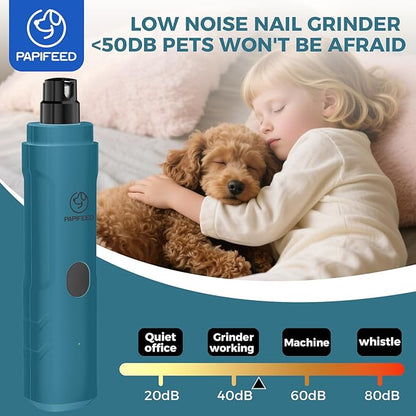 PAPIPAFFEED Dog Nail Grinder Upgraded with 2 LED Lights, 3-Speed Rechargeable &amp; Quiet - Upgraded Electric Pet Nail Trimmer for Small Medium Large Dogs &amp; Cats, Painless Paws Grooming Tool - Blue