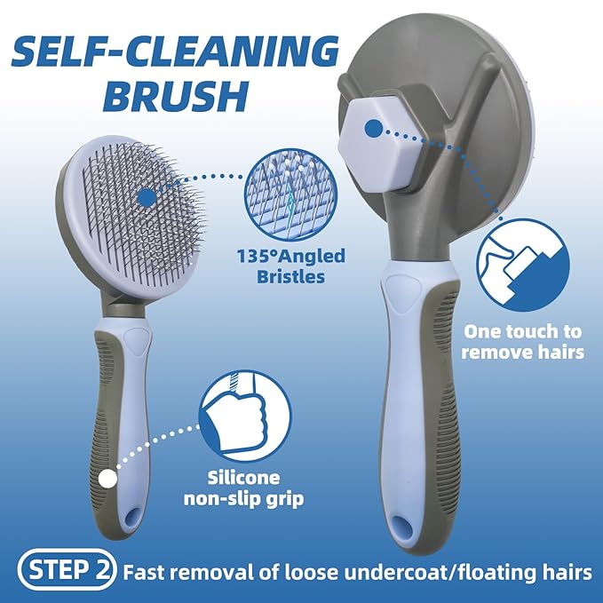 Dog Brush for Shedding,7 PCS Pet Grooming Brush Kit to De-fur &amp; Hair Slicker Deshedding Brushes with Undercoat Rake Comb Bath Brush&amp;Nail Clipper for Grooming Short Long Haired Dogs Cats Blue