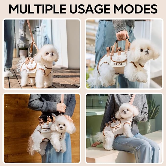 Portable Breathable Pet Carrier Sling &amp; Backpack for Dogs &amp; Cats, Adjustable Full-Body Harness with Traction Leash, Crossbody &amp; Car-Friendly (XL)
