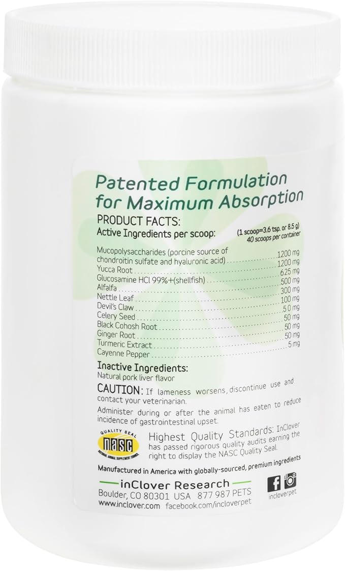 InClover Connectin Natural Hip &amp; Joint Supplement for Dogs with Glucosamine, Chondroitin &amp; Hyaluronic Acid - Powder for Dog Mobility, Comfort &amp; Active Lifestyle Support, 12oz