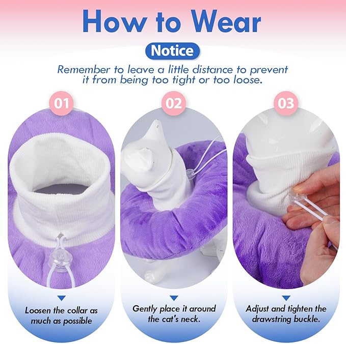 Cat Cone Collar Soft, Adjustable &amp; Lightweight Kitten Elizabethan e Collar to Stop Licking After Surgery, Ideal for Wound Recovery, Durable &amp; Machine Washable, Purple Small
