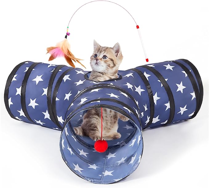 Tempcore 3 Way Collapsible Cat Tunnels, Indoor Cat Toys with Peek Hole &amp; Boredom Breaker Ball for Kittens &amp; Puppies