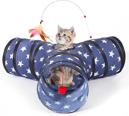 Tempcore 3 Way Collapsible Cat Tunnels, Indoor Cat Toys with Peek Hole &amp; Boredom Breaker Ball for Kittens &amp; Puppies