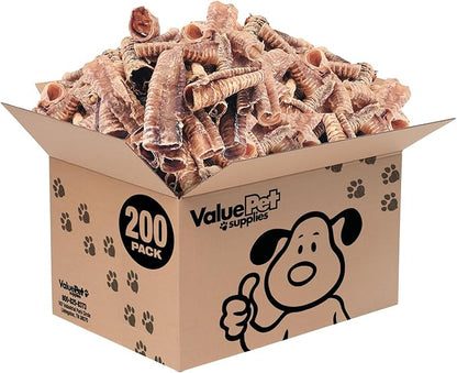 ValueBull Beef Trachea, Premium 5-6 Inch, 200 Count Bulk Pack - Natural Angus Dog Chews with Glucosamine, Chondroitin &amp; Amino Acids