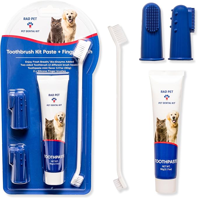 Rad Health Dental Kit - Dog Toothbrush and Toothpaste Kit for Daily Oral Care, Dual Brushes for Deep Cleaning, Safe for Cats &amp; Dogs, Reduces Bad Breath, Prevents Gum Disease