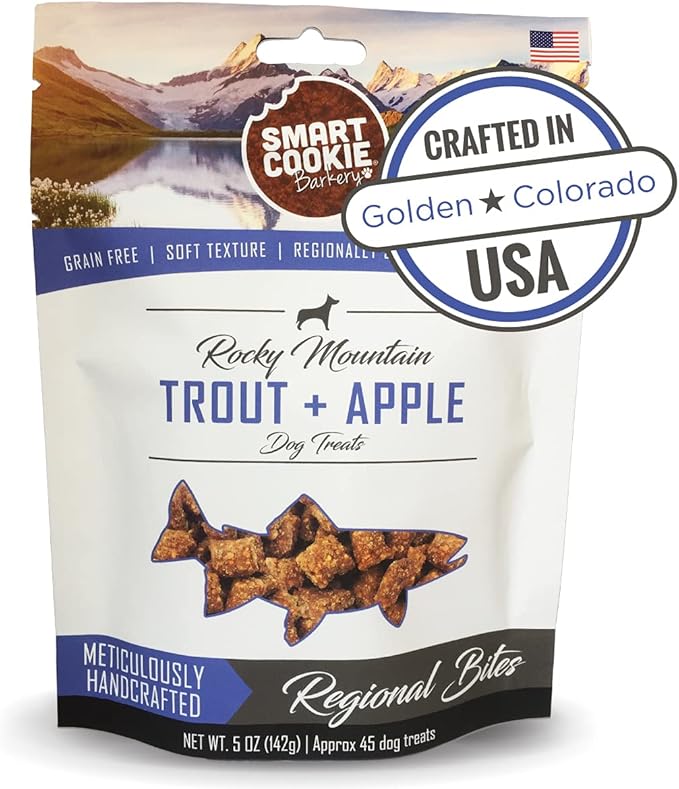 Smart Cookie All Natural Soft Dog Treats - Trout &amp; Apple - Healthy Dog Treats for Allergies, Sensitive Stomachs - Chewy, Grain Free, Human-Grade, Made in The USA - 5oz Bag