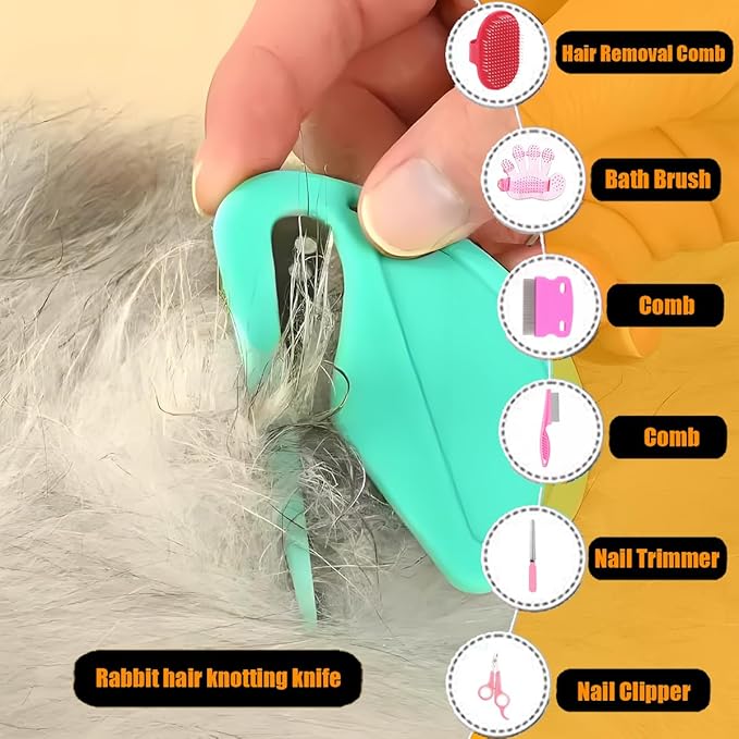 Rabbit Grooming Kit – Bunny Grooming Kit with Shedding Brush, Nail Clippers &amp; Comb – Small Animal Grooming Supplies for Rabbits, Guinea Pigs, Hamsters, Ferrets - Small Pet Shedding &amp; Care (Pink)