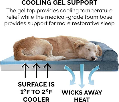 Furhaven Cooling Gel Dog Bed for Large Dogs w/ Removable Bolsters &amp; Washable Cover, For Dogs Up to 125 lbs - Sherpa &amp; Chenille Sofa - Orion Blue, Jumbo Plus/XXL