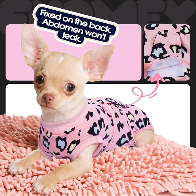FUAMEY Recovery Suit for Dogs After Surgery,Soft Breathable Dog Bodysuit E-Collar &amp; Cone Alternative Surgical Suit,Male Female Dog Neuter Spay Suits Anti Licking Wounds Onesie Pink Leopard M