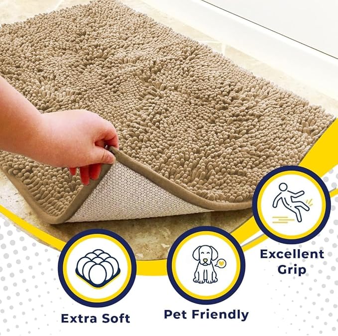 Muddy Mat® Pack of 3 Highly Absorbent Microfiber Dog Door Mat and Pet Rug, Non Slip Thick Washable Area Mat Soft Chenille for Kitchen Bathroom Bedroom and Outdoor - Beige Small, Medium &amp; Large