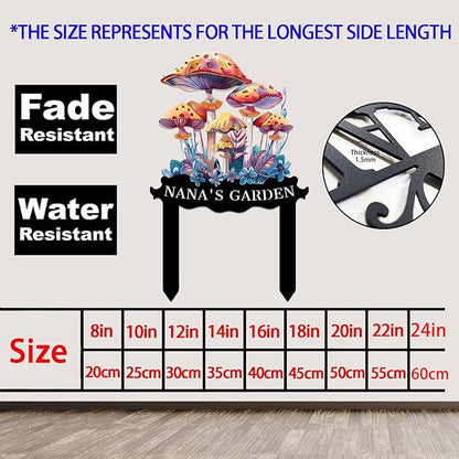 Personalized Mushroom Metal Sign with Stake,Custom Gardener Family Name Signs Outdoor Decor,Customized Flowers Gardening Birthday Gifts,Butterfly Plaque for Patio Lawn Porch Backyard Front Door Garage