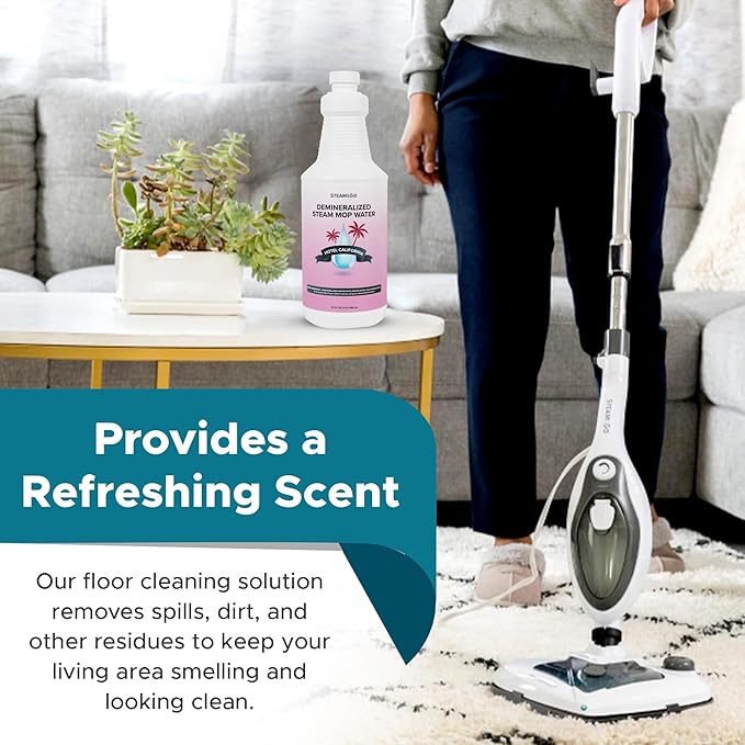 Steam &amp; Go Deminerilized Water - Multi-Surface Cleaner for Steam Cleaners, Hardwood Floors, Kitchens, &amp; Bathrooms - Germ-Killing Formula - Hotel California Scent - 32 Ounces (Pack of 6)