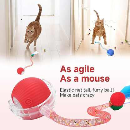 Speed 2.0 Tail Interactive Cat Toys for Indoor Cats, Chirping &amp; Motion Activate Ca t Toy, Smart Kitten Rolling Ball Moving Ball Toys, Rechargeable Dog Cat Bal l for Enrichment Exercise (Pink)