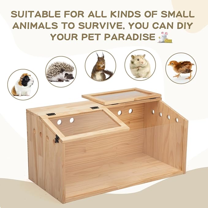 COZIWOW Wooden Hamster Cage, Large Hamster Habitats Enclosure with Acrylic Window &amp; Openable Top, (32" L x 16" W x 16" H) Small Animal Cage for Guinea Pig, Chinchilla, Gerbil