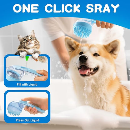 Dog Bath Brush, Silicone Pet Bath Brush with Soap Dispenser,Deep Cleansing &amp; Gentle Massage for Dogs &amp; Cats, Suitable for Long &amp; Short Hair, Easy Grip, Bathing &amp; Grooming(Blue)
