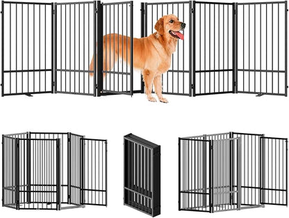 Full Metal Freestanding Dog Gate with Door, 36&