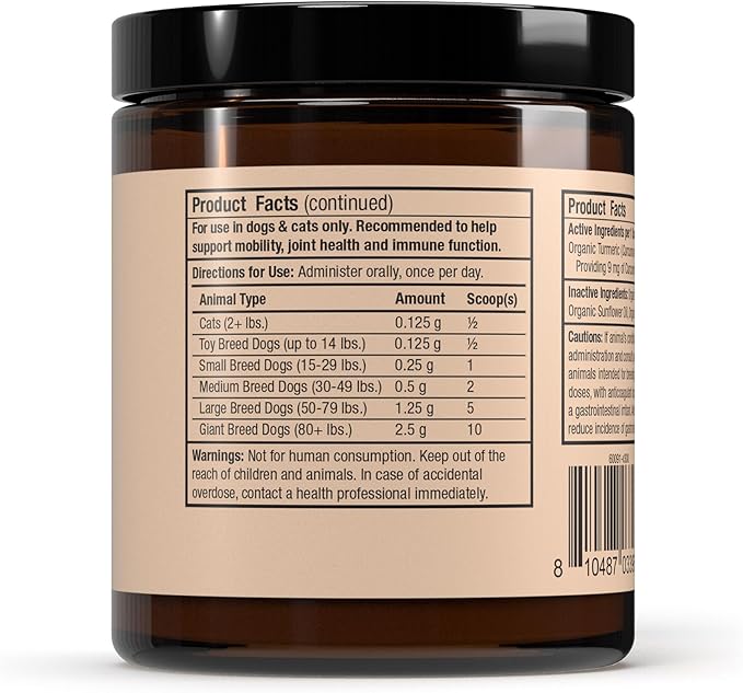 Bark &amp; Whiskers Organic Curcumin, 2.64 Oz. (75 g), 300 Scoops, Promotes Mobility &amp; Joint Health, Veterinarian Formulated, Non-GMO, Certified USDA Organic, Dr. Mercola