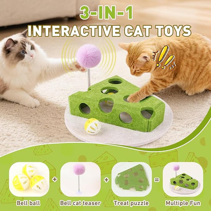 Interactive Cat Puzzle Toy for Indoor Cats &amp; Kittens - Fun Track Balls &amp; Spring Teaser in Stimulating Felt Puzzle Box (Green) - Mental Enrichment Game