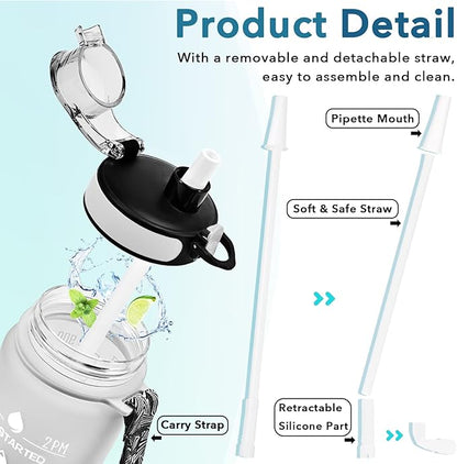 Enerbone Water Bottle, Leakproof BPA &amp; Toxic Free, Motivational Water Bottle with Times to Drink and Straw, Fitness Sports Water Bottle with Strap for Office, Gym, Outdoor Sports