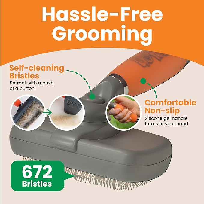 GoPets Self-Cleaning Slicker Brush for Dogs &amp; Cats, Deshdding &amp; Dematting Comb with Retractable Bristles for Easy Cleaning, Undercoat Grooming Tool, Non-Slip Handle, Detangler for Mats &amp; Loose Pet Fur