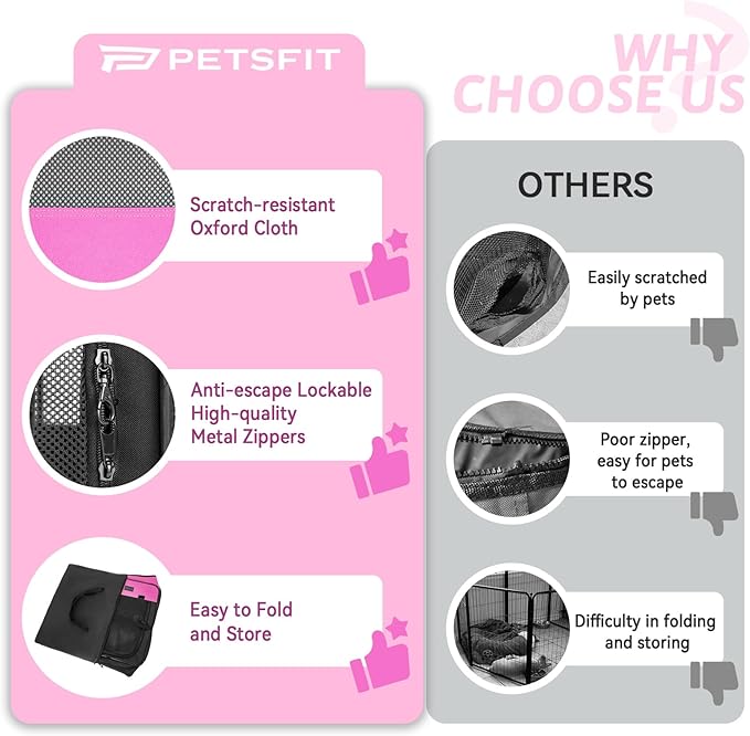 PETSFIT 45.5" Dog Playpen Indoor/Outdoor-Jump-Proof 28.5" Height with Removable Waterproof Mat &amp; Zippered Roof | RV, Camping, Travel Dog Pen | Whelping &amp; Cat Observation Space(45.5"L x 45.5"W x 28.5H)
