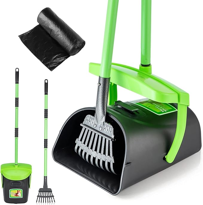 MXF Pooper Scooper Swivel Bin &amp; Rake Kit with 20 Waste Bags, 36.6" Long Handle Adjustable Portable Non-Breakable Dog Pooper Scooper for Large Medium Small Dogs, Poop Scooper for Lawn Yard Dog Kennel
