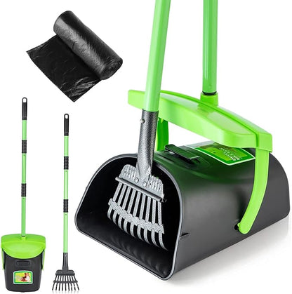 MXF Pooper Scooper Swivel Bin &amp; Rake Kit with 20 Waste Bags, 36.6" Long Handle Adjustable Portable Non-Breakable Dog Pooper Scooper for Large Medium Small Dogs, Poop Scooper for Lawn Yard Dog Kennel