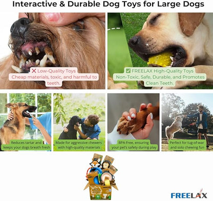 Durable Dog Chew Toys Gift Box – Eco-Friendly Teething Toys for Aggressive Chewers, Plush &amp; Squeaky Toys, Toothbrush, Ideal Gift Basket for Medium &amp; Large Dogs