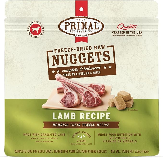 Primal Freeze Dried Raw Dog Food Nuggets, Lamb, Complete &amp; Balanced Meal, Also Use as Topper or Treat, Premium, Healthy, Grain Free, High Protein Raw Dog Food, 5.5 oz