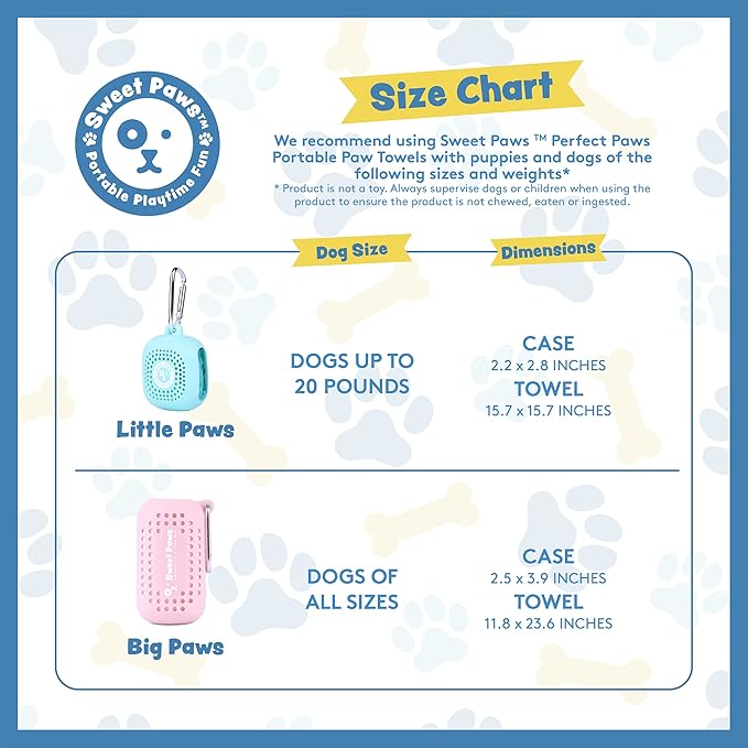 Sweet Paws Portable Dog Paw Towel, Lightweight &amp; Super Absorbent Microfiber, Clips onto Leash, Quick Drying Towel for Dogs Paws with Silicone Case, Dry Dog’s Paws on The Go - 3 Pieces Set - Large