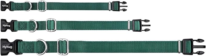 Hyhug Small Dog Collar Quick-Release Green| Heavy-Duty Nylon Puppy Collar, Adjustable &amp; Durable Pet Supplies for Boy &amp; Girl Dogs (Small, Dark Green)