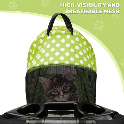 Magshion Foldable Pet Stroller, 3-in-1 Dog Travel Jogger with Detachable Carrier, Cup Holder, Storage Basket, Folding Carrier for Small/Medium Dogs &amp; Cats Up to 33 lbs, Lawn Green Polka Dots