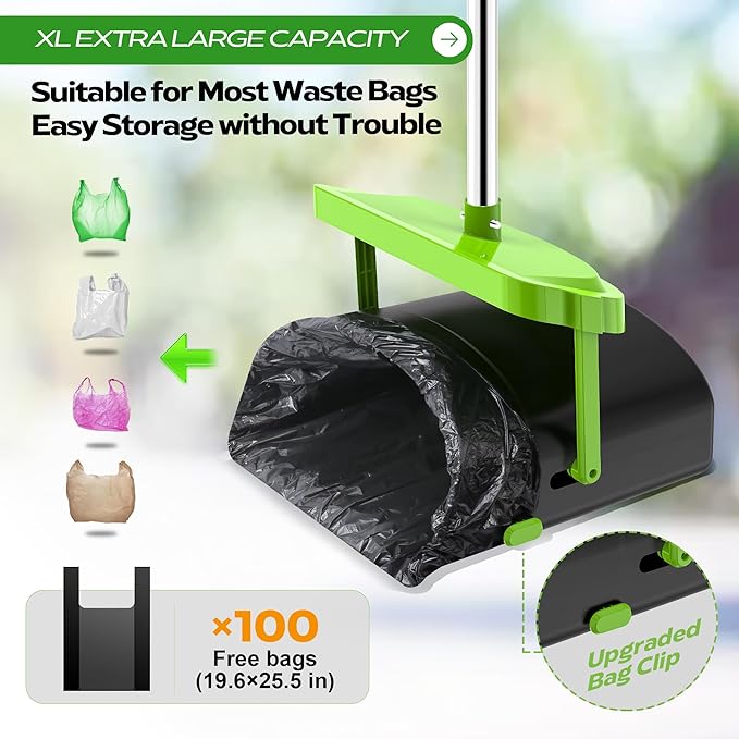 UPSKY Dog Pooper Scooper Swivel Bin &amp; Rake Kit with 100 Waste Bags,33.4" Stainless Steel Long Handle Heavy Duty Pet Poop Shovel for Large Medium Small Dogs, Odor-Proof Lid for Yard/Lawn/Outdoor Use