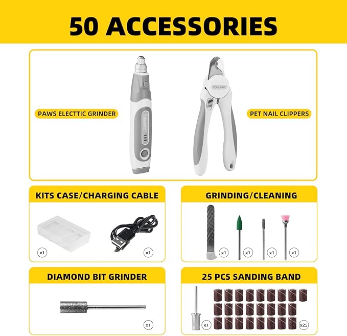 Dog Nail Grinder and Clippers - Upgraded 3-Speed Electric Rechargeable Pet Nail Trimmer with LED Light Super Quiet Paws Grooming Kit Painless Grinding Tool for Large Medium Small Dogs &amp; Cats